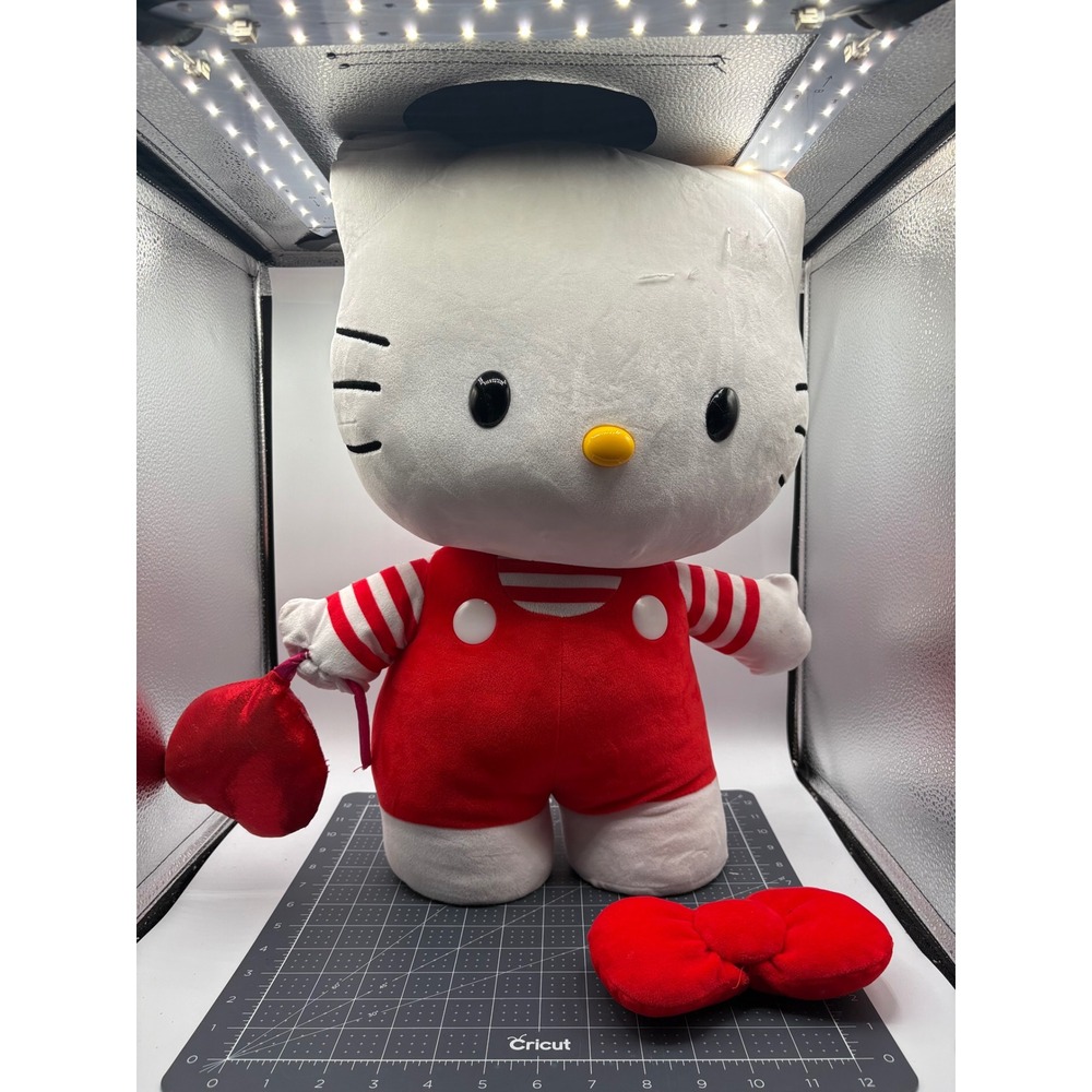 Sanrio Hello Kitty Plush Red Overalls Striped Shirt Heart 12 Inch Stuffed Animal